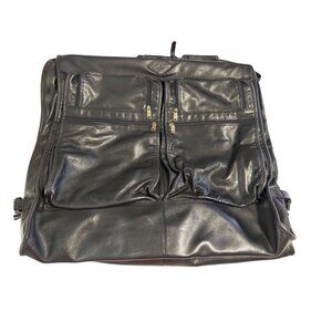 Carlo Amboldi Black Leather Travel Garment Bag Commuter Pockets Luggage Strap